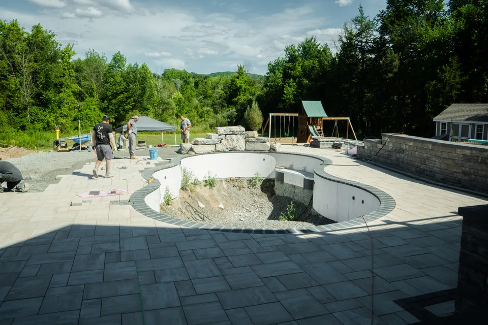 Pool shell, terraces and deck mid-build — Exterior Services LLC, Stormville, NY
