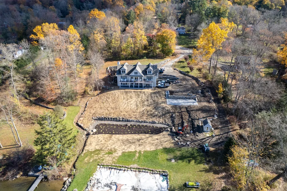 Aerial — lakefront terracing and stone walls going in — Exterior Services LLC, Sherman, CT