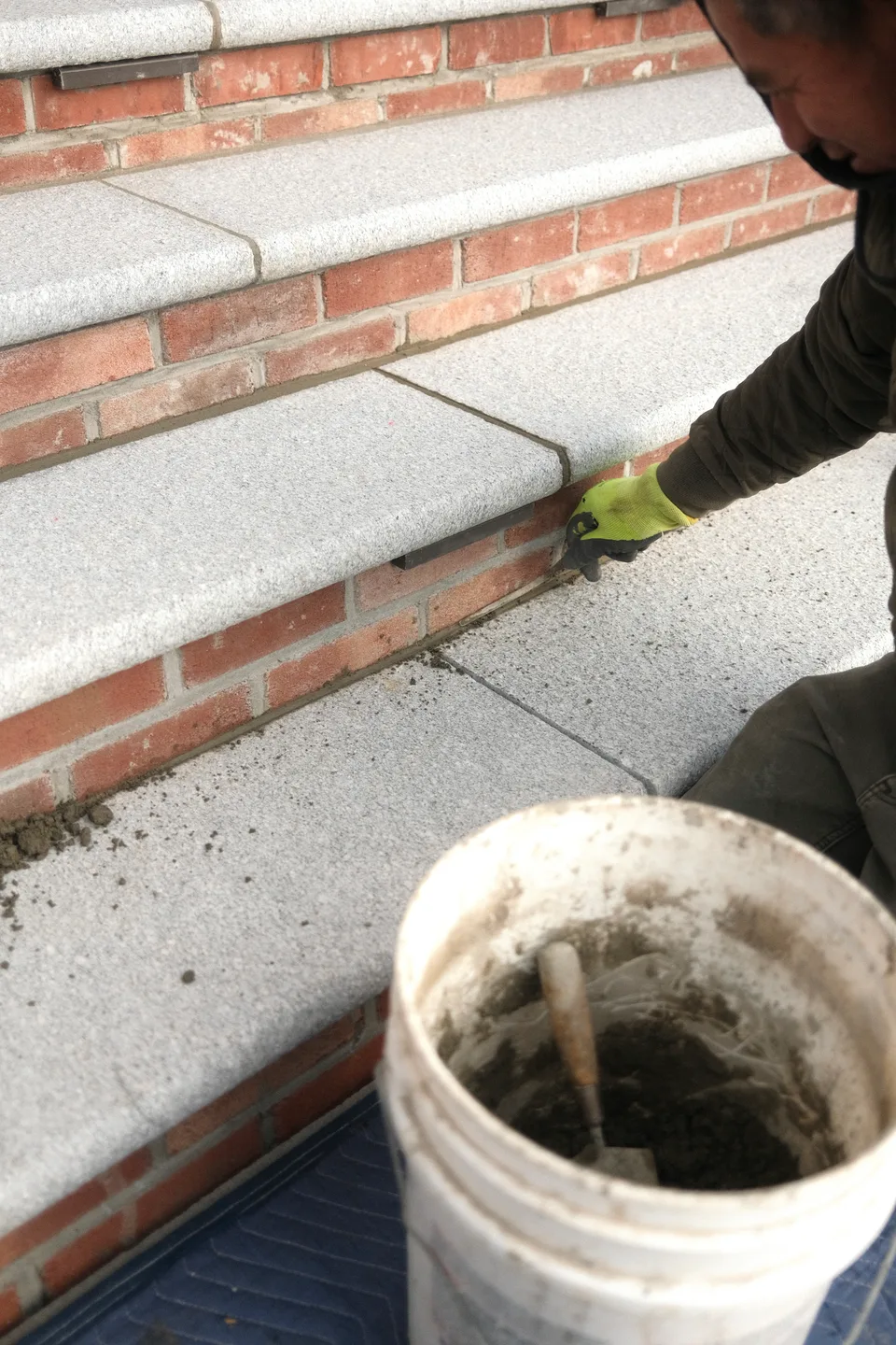 Fitting the granite tread — Exterior Services LLC, Ridgefield