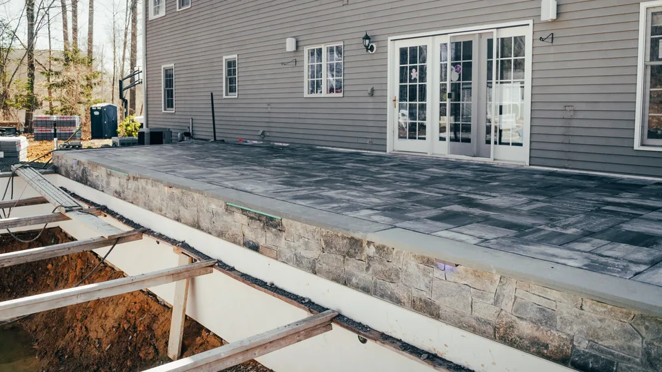 Patio and wall mid-build — Exterior Services LLC, Newtown, CT
