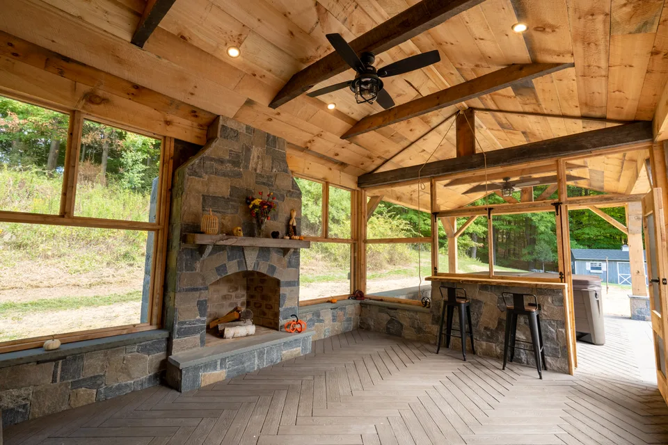 Pavilion interior — timber frame and stone — Exterior Services LLC, Danbury, CT