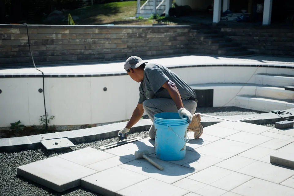 Setting pool coping — Exterior Services LLC, Stormville, NY