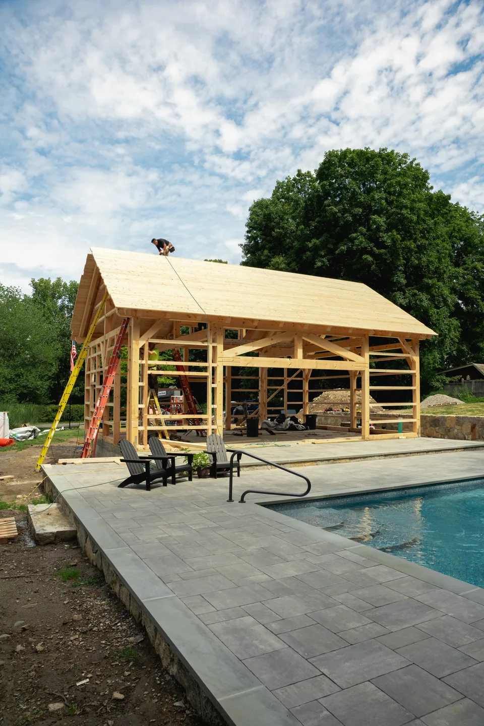 The timber frame across the pool deck — Exterior Services LLC, Bethel, CT