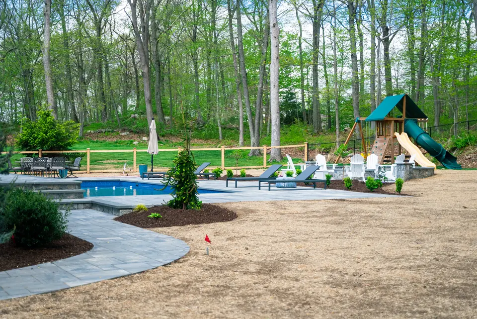 Cedar post-and-rail with wire mesh, and the gate — Exterior Services LLC, Newtown, CT
