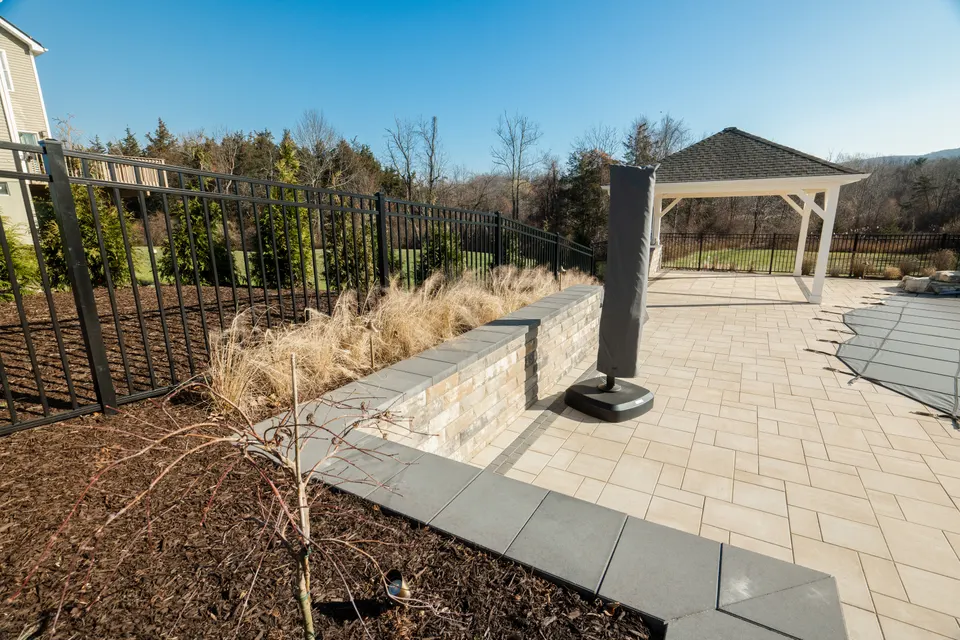 Aerial — house, terraces and block retaining walls — Exterior Services LLC, Stormville, NY