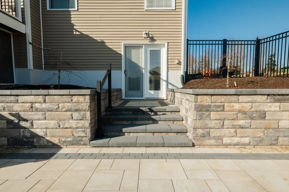 Segmental block retaining walls, patio and steps — Exterior Services LLC, Stormville, NY