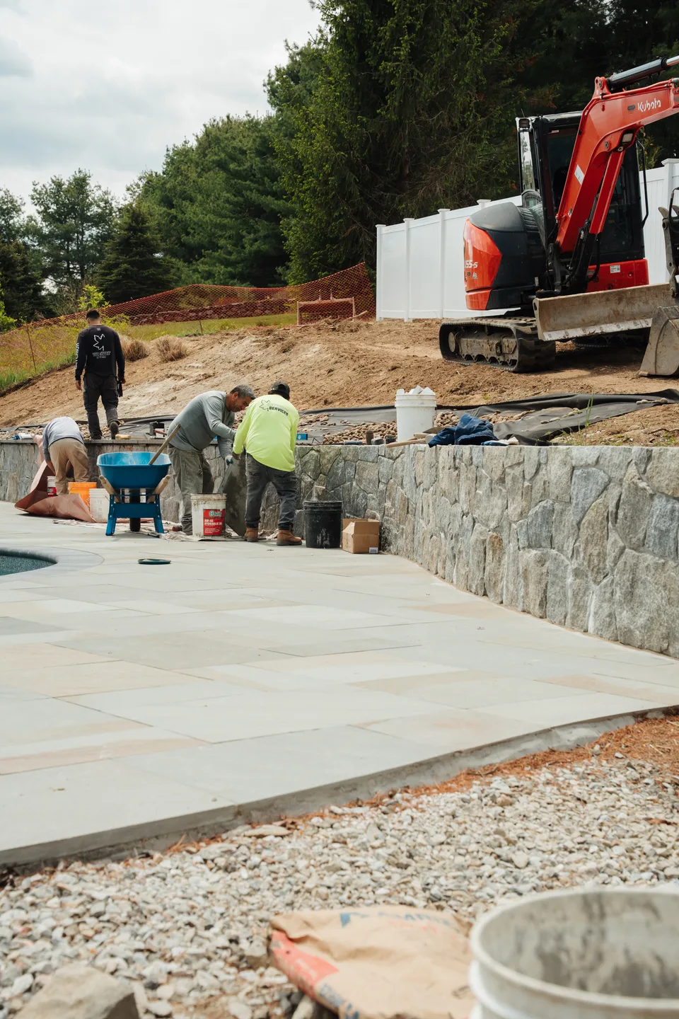 Building the fieldstone retaining wall — Exterior Services LLC, Newtown, CT