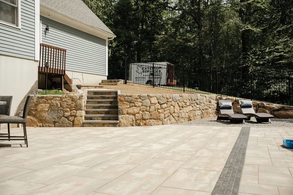 Fieldstone retaining walls and stair run — Exterior Services LLC, Bethel, CT