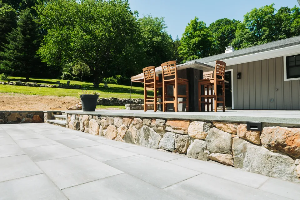 Fieldstone wall along the patio — Exterior Services LLC, Danbury, CT