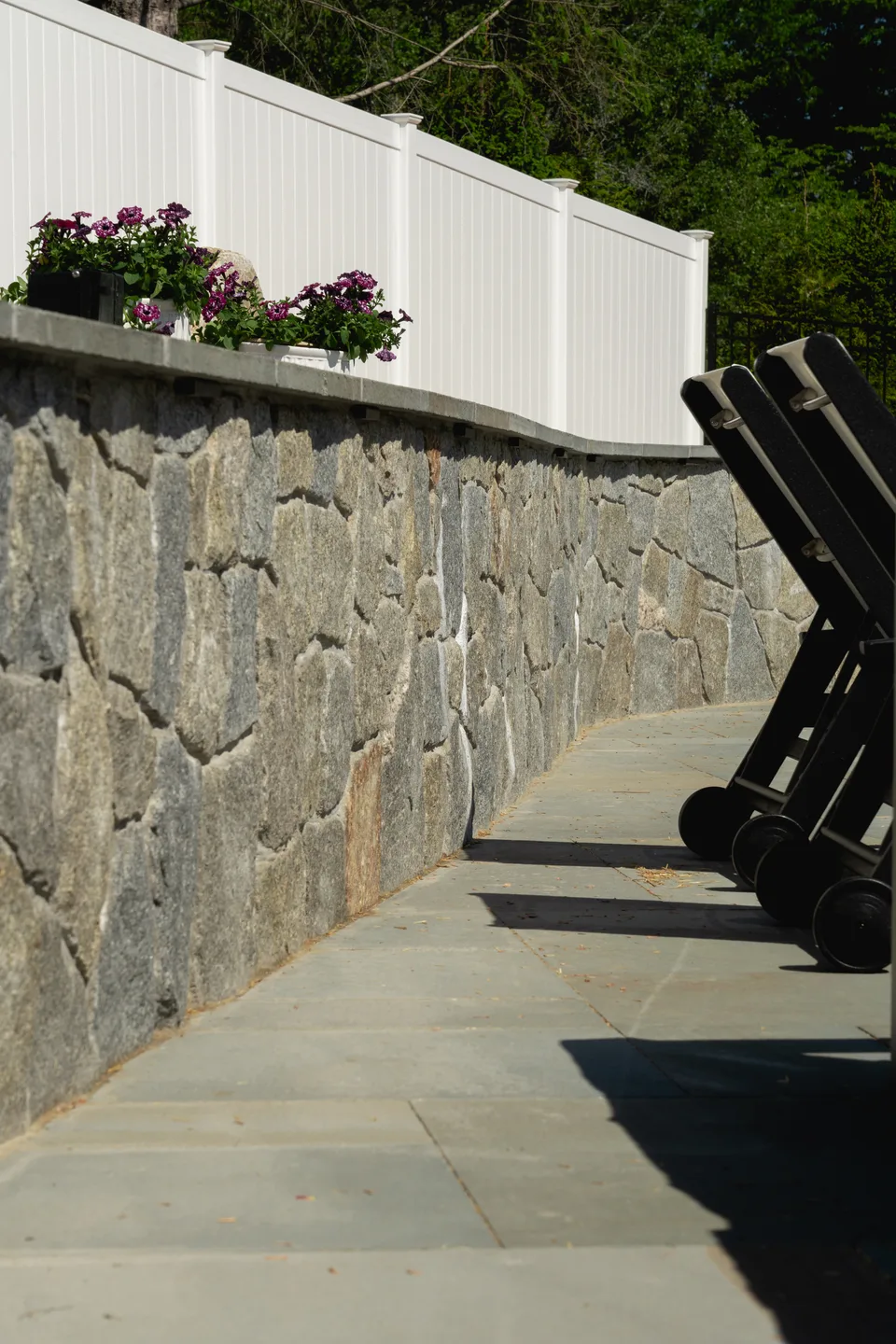 Fieldstone wall running the length of a bluestone walk — Exterior Services LLC, Newtown, CT