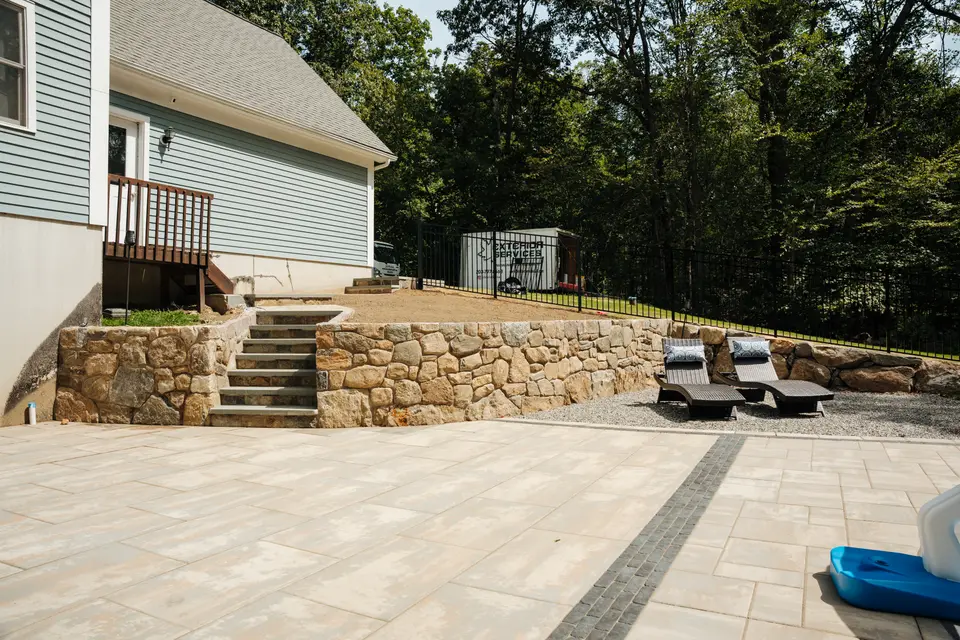 Fieldstone wall, steps and patio — Exterior Services LLC, Bethel, CT