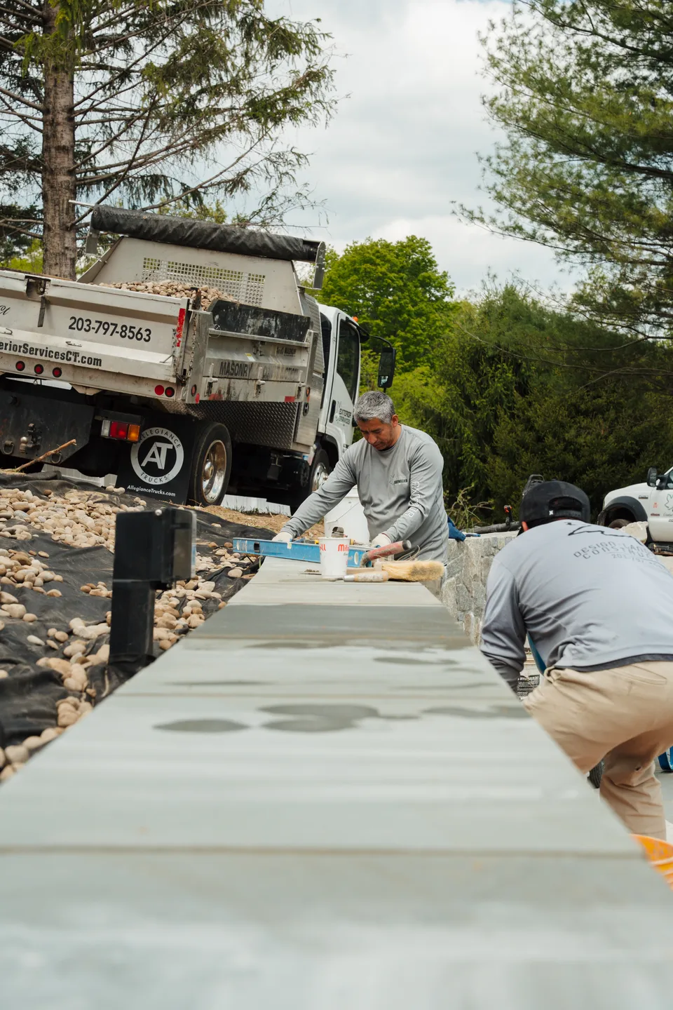 Levelling bluestone wall caps — Exterior Services LLC, Newtown, CT