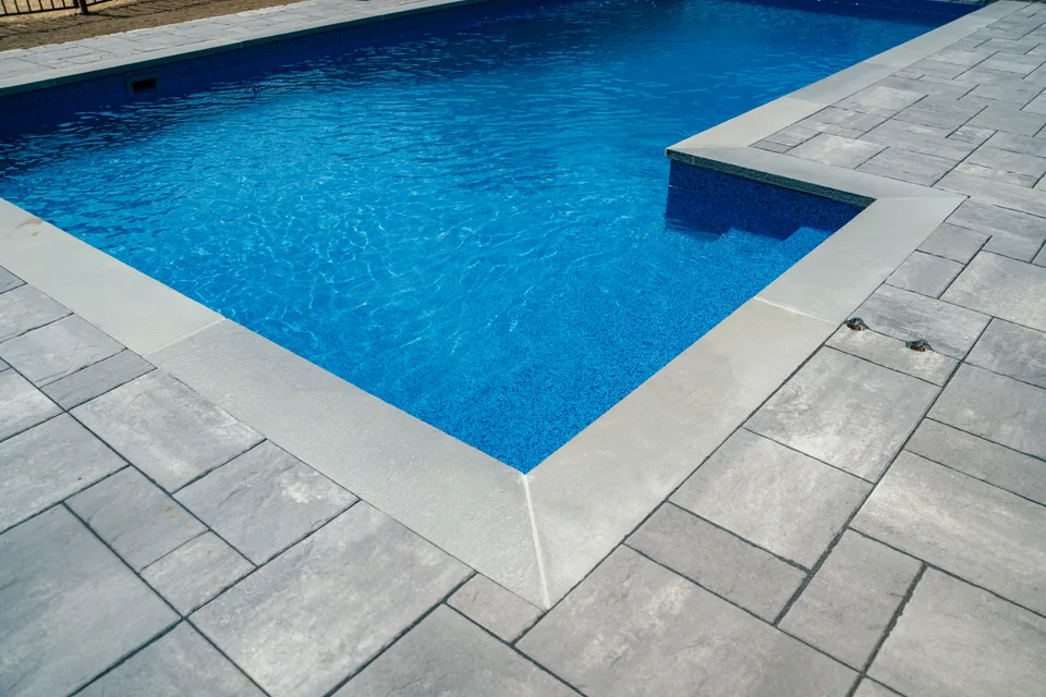 Pool with paver surround, fence and lawn — Exterior Services LLC, New Milford